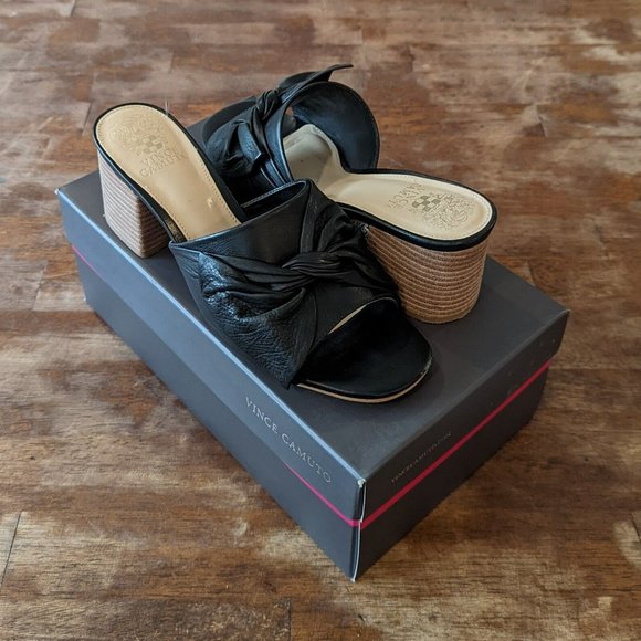 Vince Camuto Women's Sharrey Slide Sandal Tie Twist Block BLACK Size 8.5 Box - Picture 2 of 6